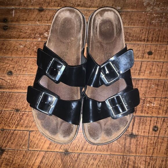 Birkenstock Betula black patent leather cork 40/9.5 ortho sandals - Picture 1 of 5
